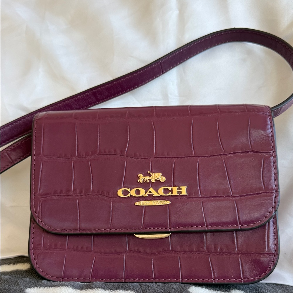 Coach Plum Croc-Embossed Crossbody Bag